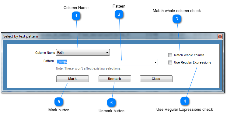 Select by text pattern window