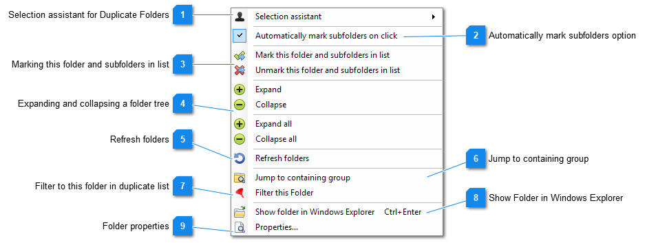 Duplicate folders popup menu