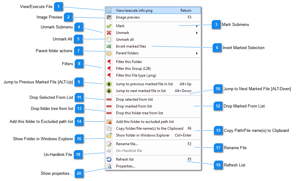 File list popup menu